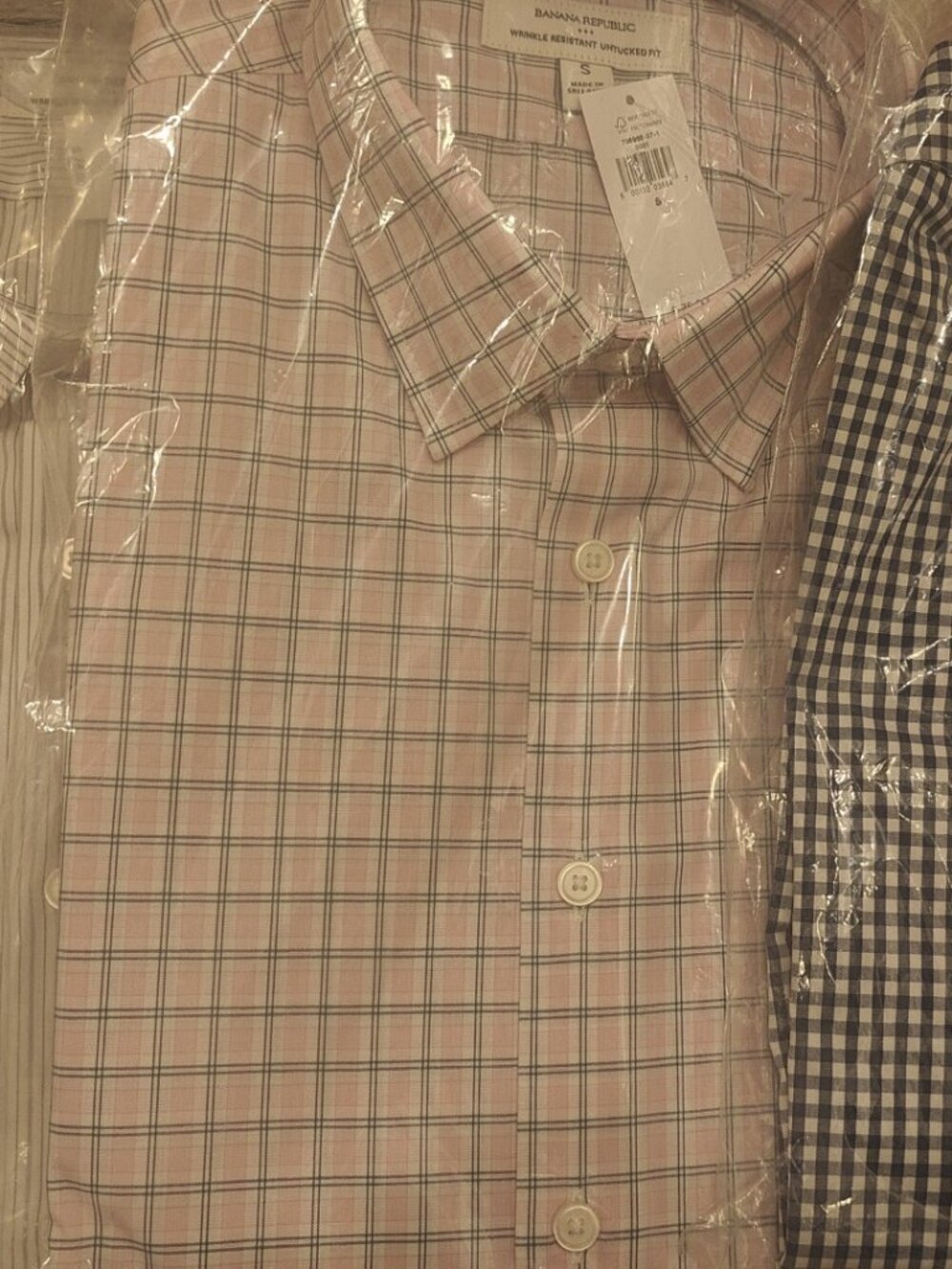3 Banana Republic untucked dress shirt S pink blue white slim stretch spandex
